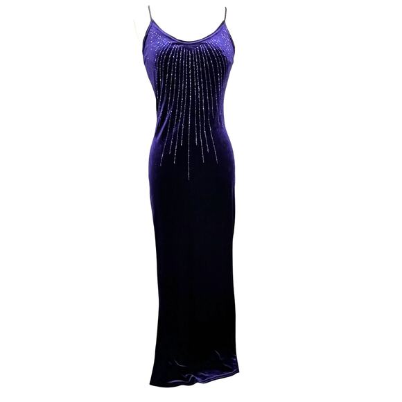 Jump 90s Y2K Maxi Dress 5/6 Purple Velvet Beaded Strappy Evening Gown Whimsygoth - Picture 1 of 15
